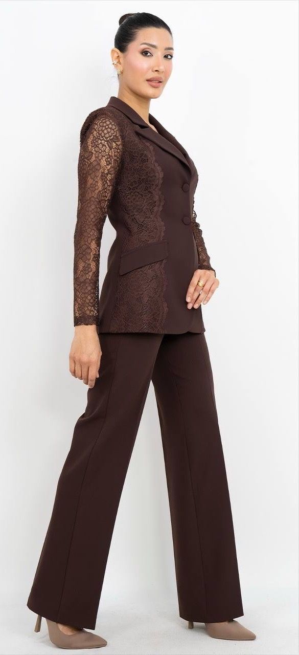 Dantel Detaylı V Yaka Takım Elbise 2