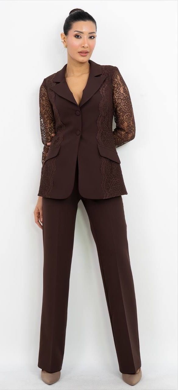 Dantel Detaylı V Yaka Takım Elbise 3