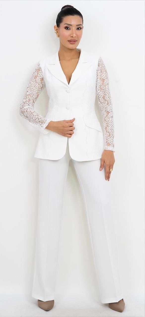 Dantel Detaylı V Yaka Takım Elbise 4