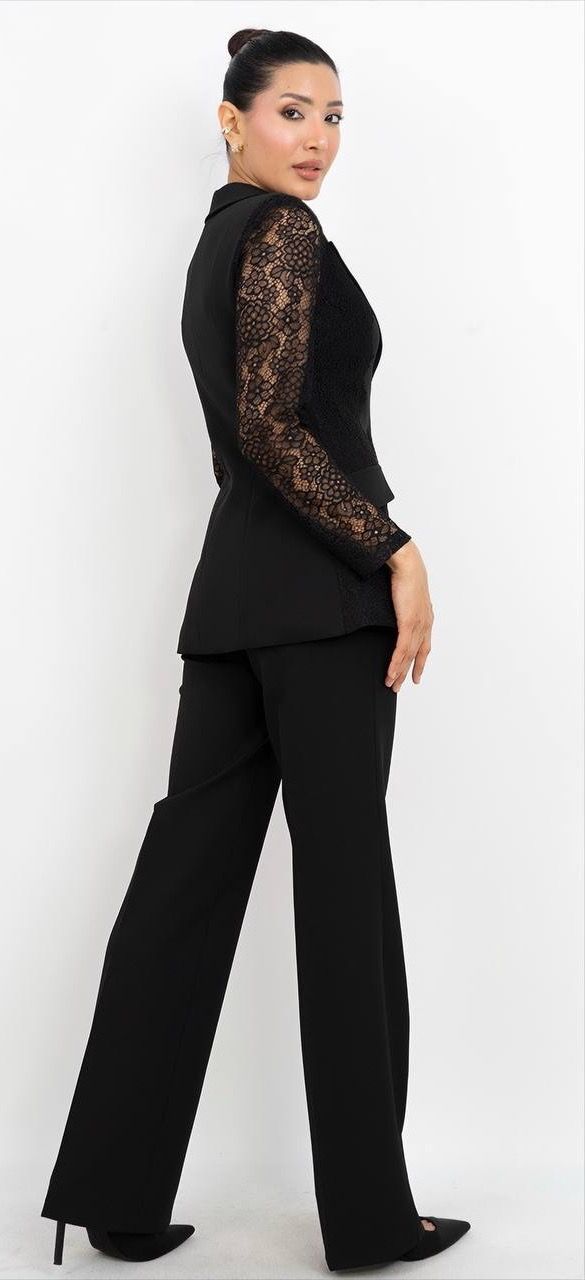 Dantel Detaylı V Yaka Takım Elbise 9