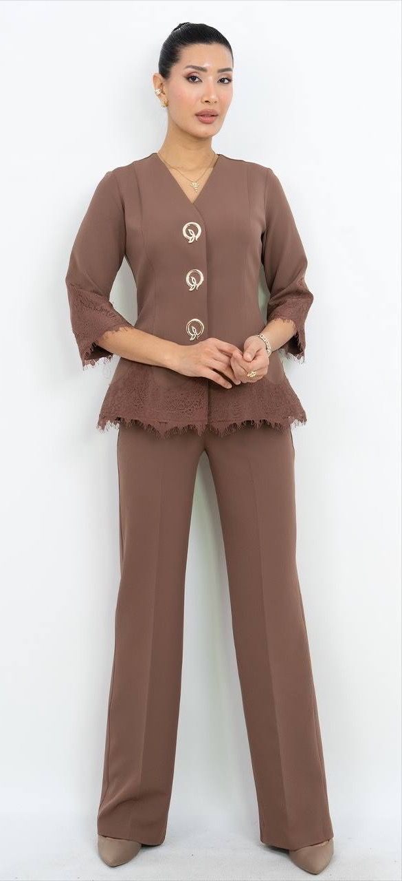 Düğme Detaylı V Yaka Takım Elbise 3