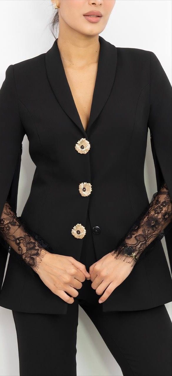 Dantel Kollu Şal Yaka Ceket Pantolon Takım 2