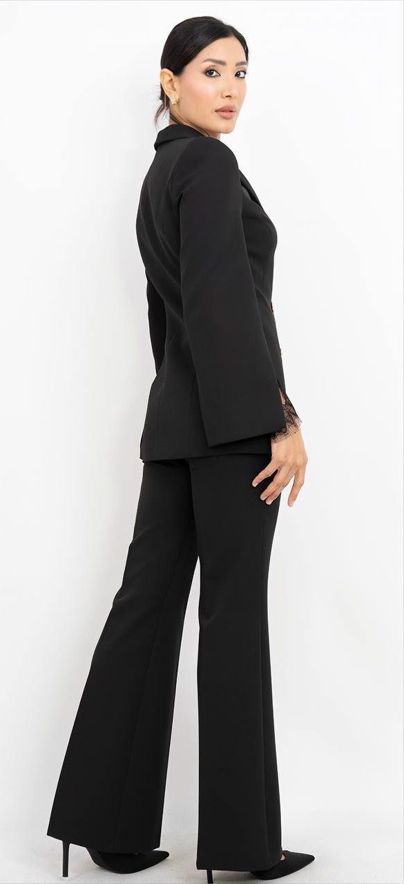 Dantel Kollu Şal Yaka Ceket Pantolon Takım 4