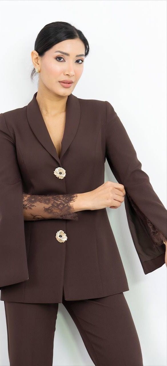 Dantel Kollu Şal Yaka Ceket Pantolon Takım 5