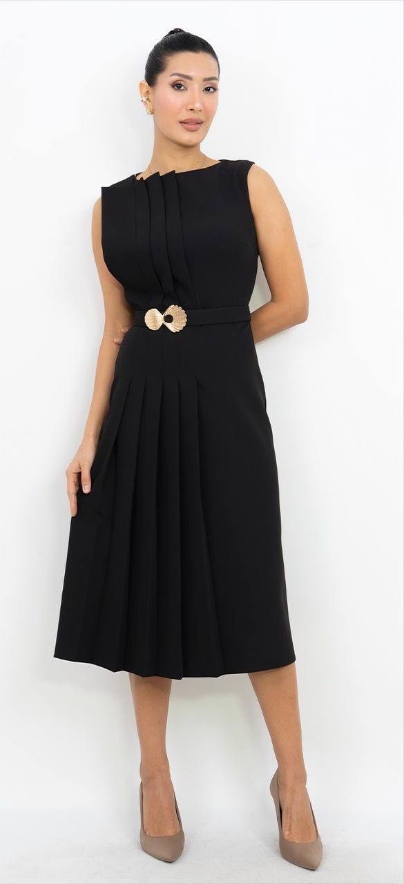 Kemer Detaylı Kısa Kollu Elbise 8