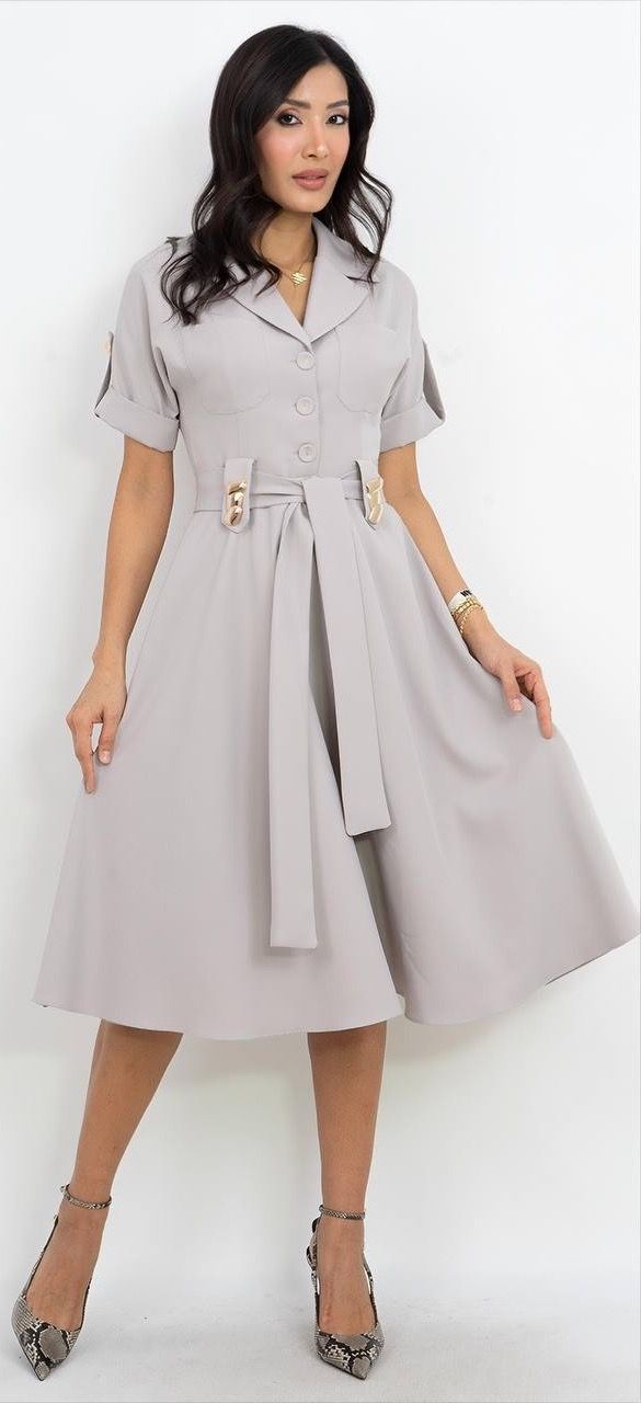 Kemer Detaylı V Yaka Elbise