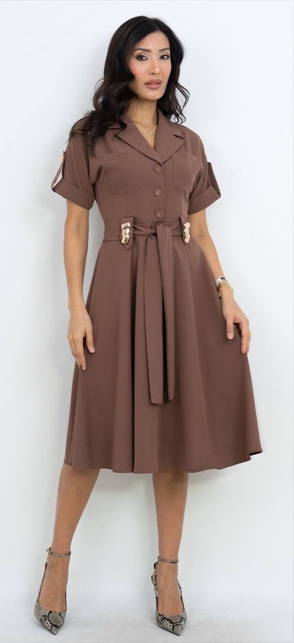 Kemer Detaylı V Yaka Elbise 3