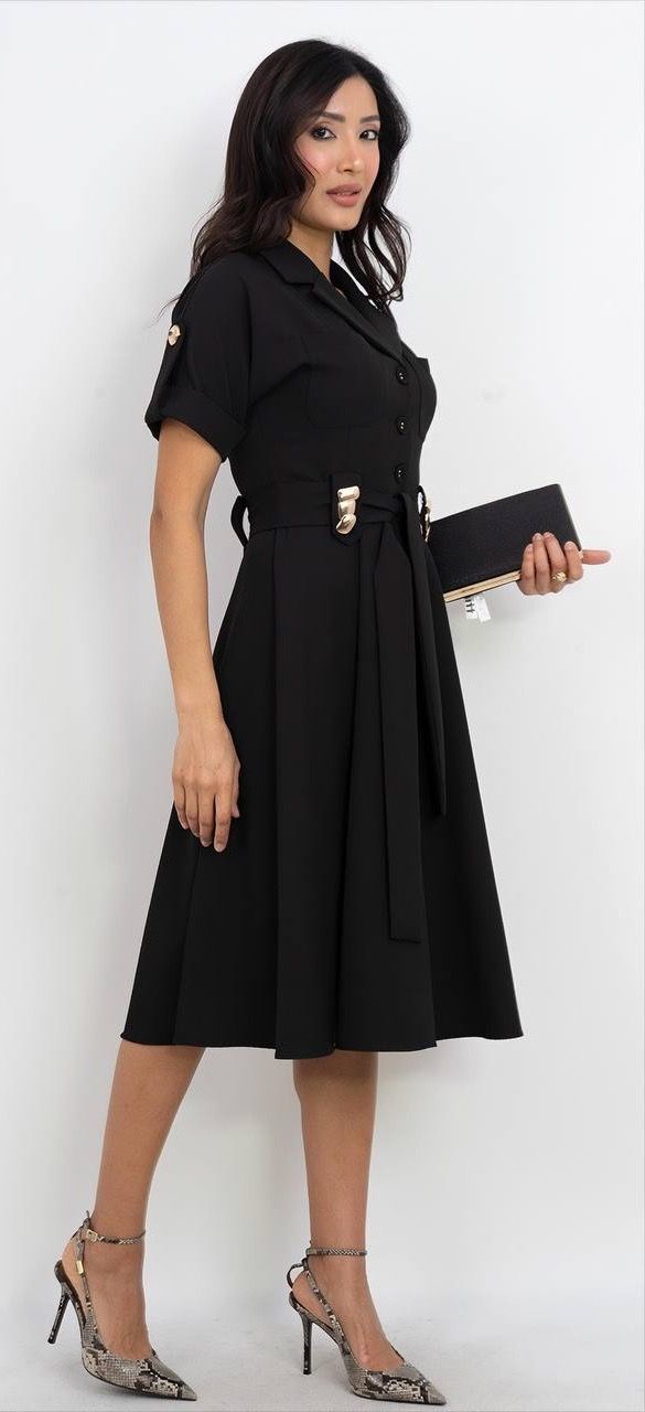 Kemer Detaylı V Yaka Elbise 6