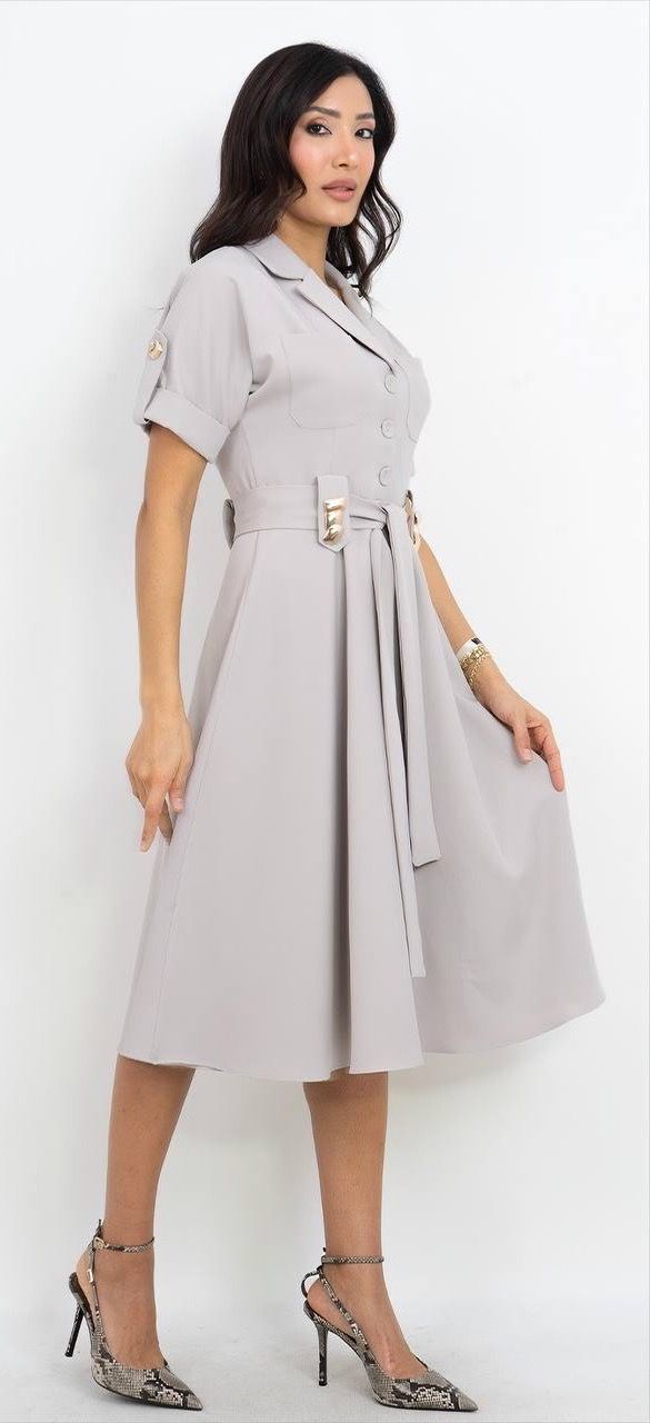 Kemer Detaylı V Yaka Elbise 8