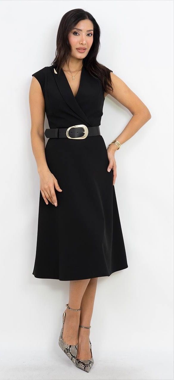 Kemer Detaylı V Yaka Elbise 3