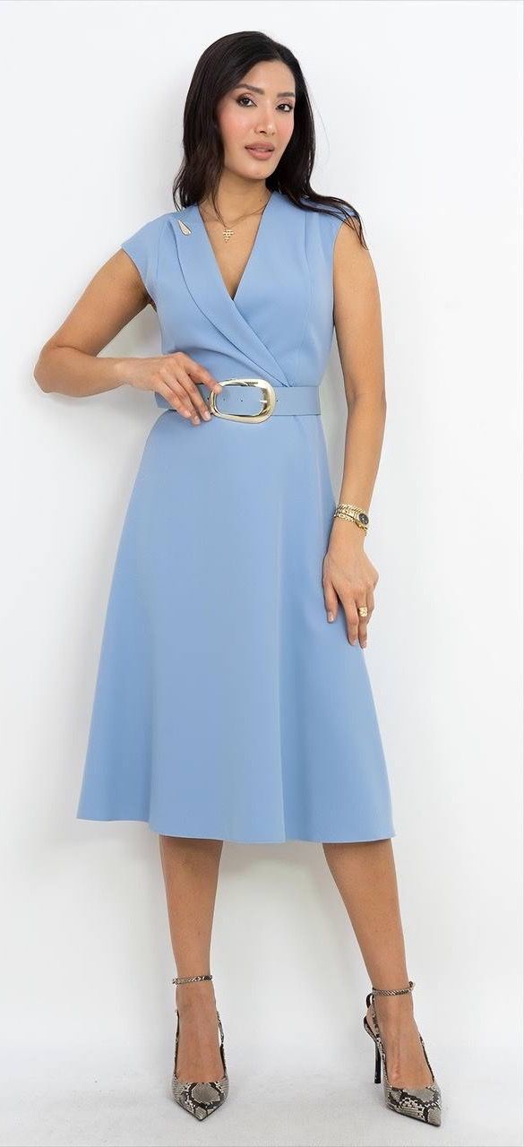 Kemer Detaylı V Yaka Elbise 7