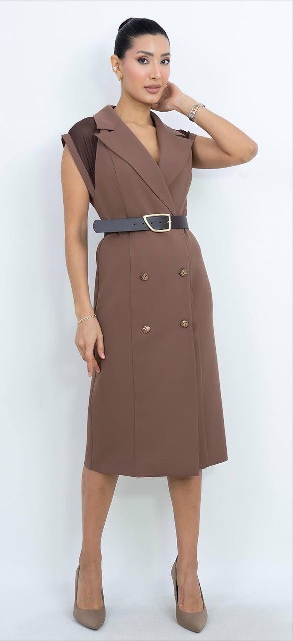 Kemer Detaylı V Yaka Elbise 2