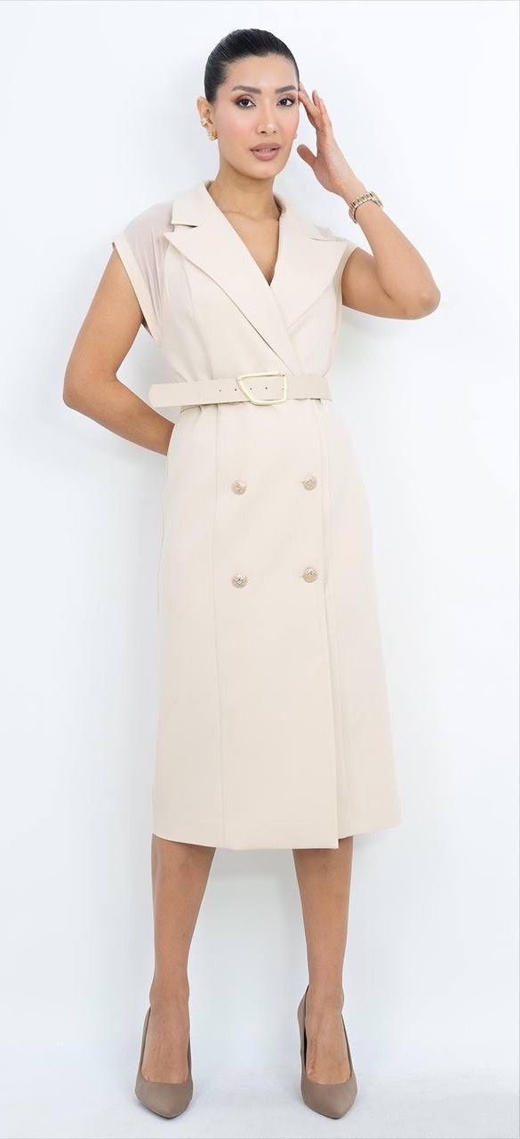 Kemer Detaylı V Yaka Elbise 4