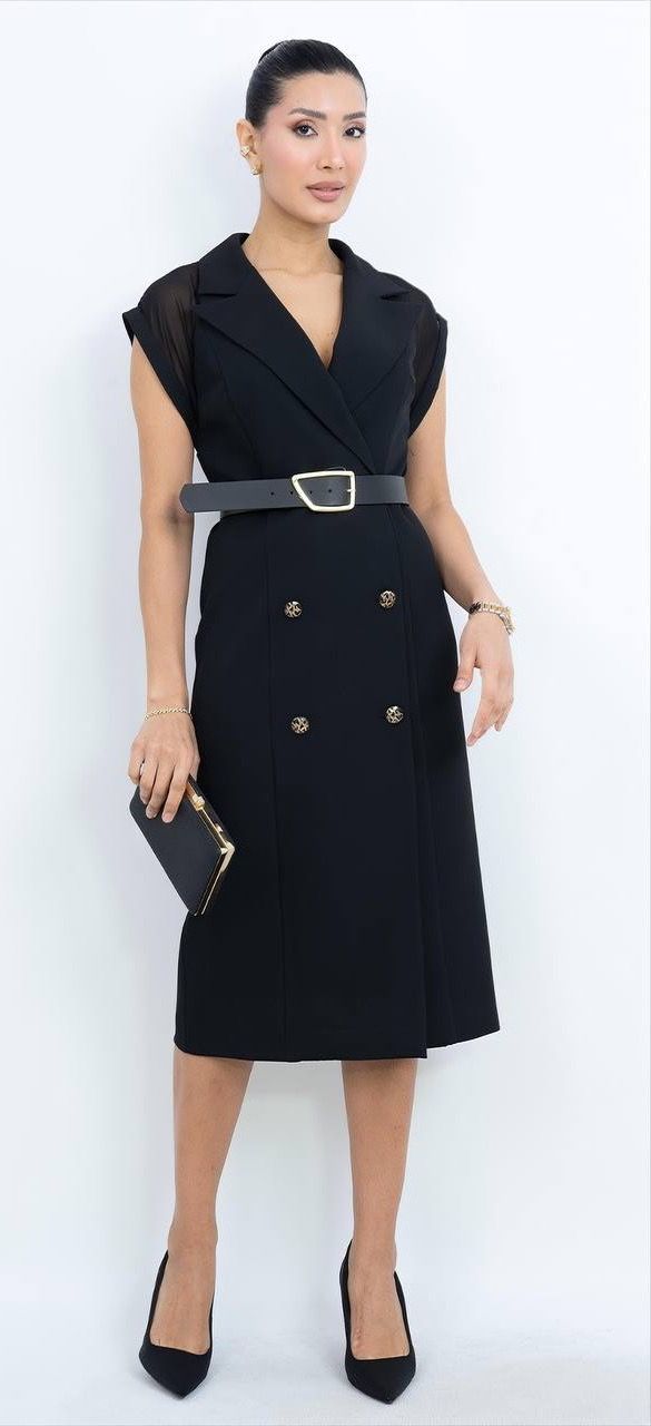 Kemer Detaylı V Yaka Elbise 5