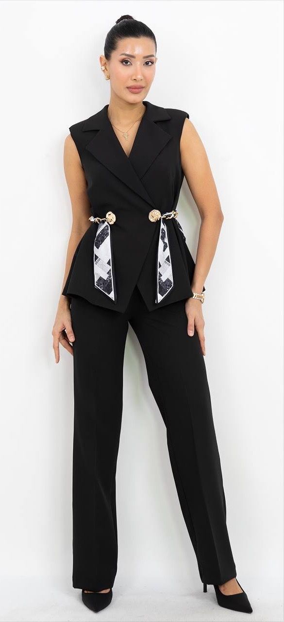 Kemer Detaylı V Yaka Takım Elbise 3