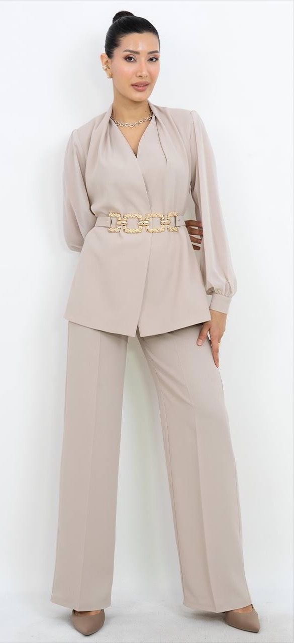 Belt and Tulle Detail Suit Set