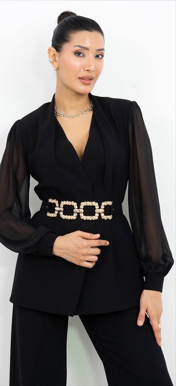 Belt and Tulle Detail Suit Set 6