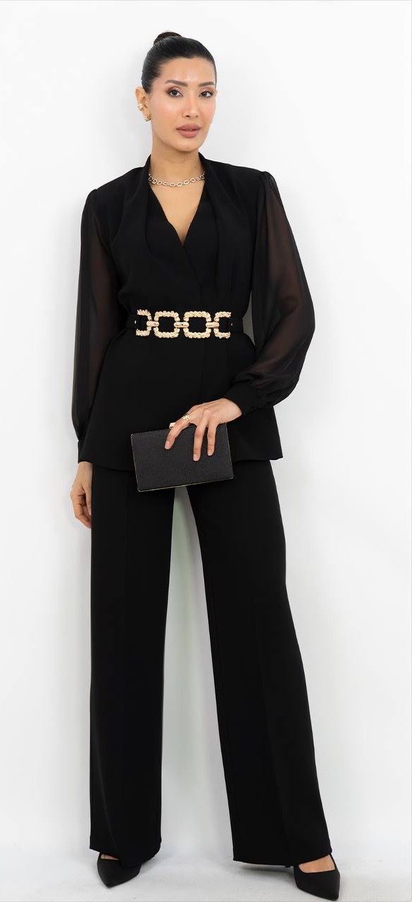 Belt and Tulle Detail Suit Set 5