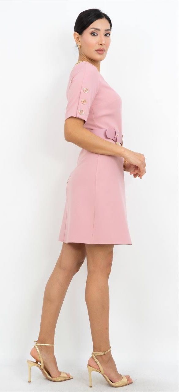 Kısa Kollu Kemer Detaylı Mini Elbise 6