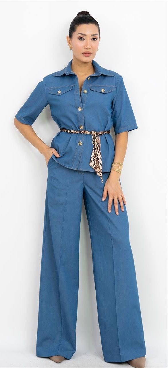 Ortadan Düğmeli Kısa Kollu Takım Elbise 3