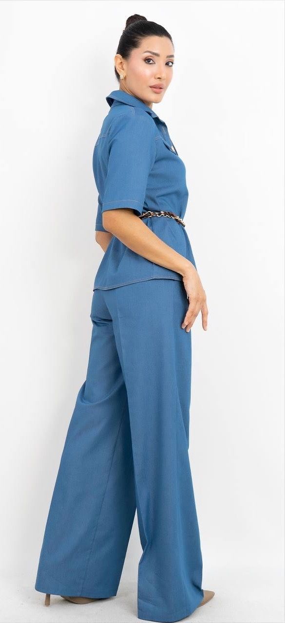 Ortadan Düğmeli Kısa Kollu Takım Elbise 4