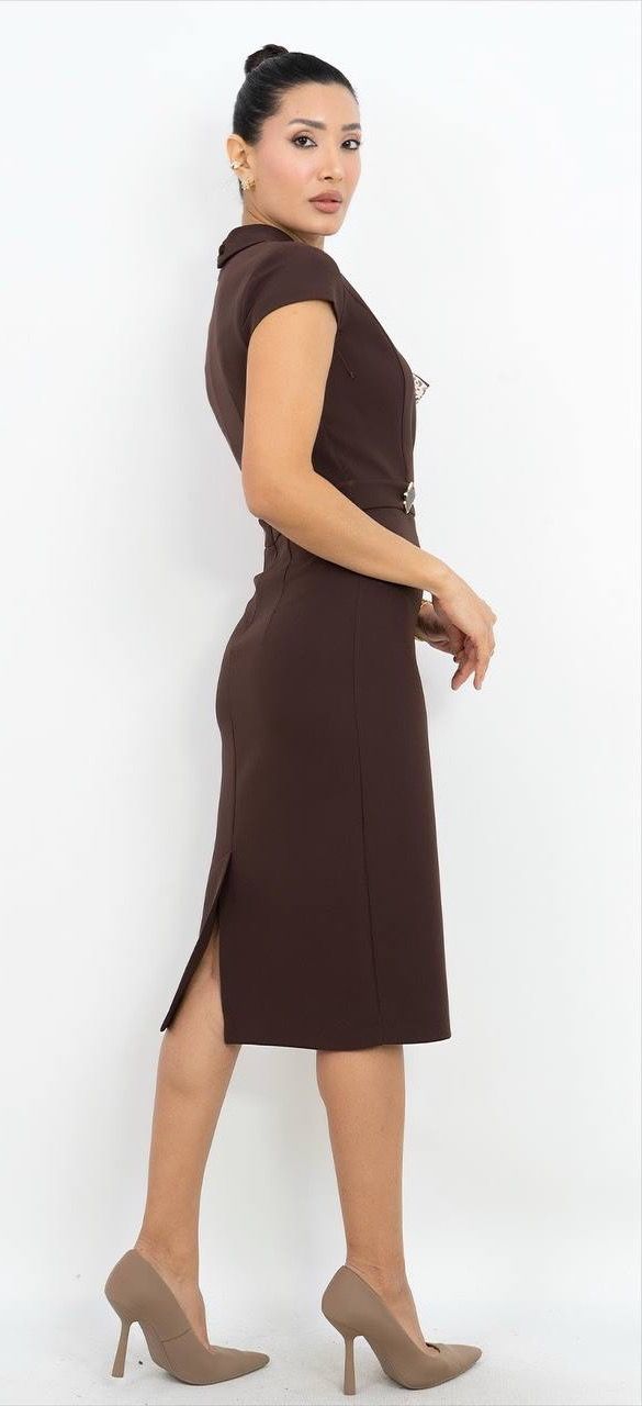 Şal Detaylı V Yaka Elbise 9