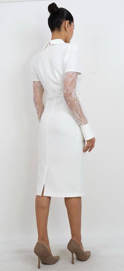 Tül Detaylı V Yaka Elbise 5