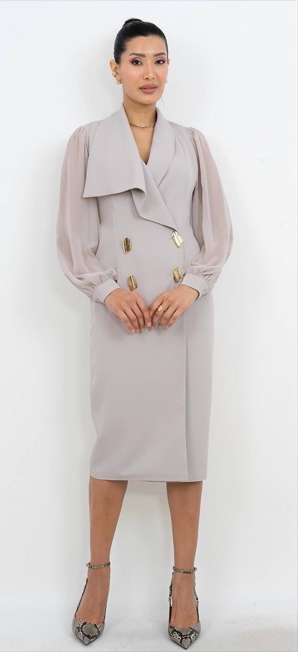 Tül Detaylı V Yaka Elbise 3