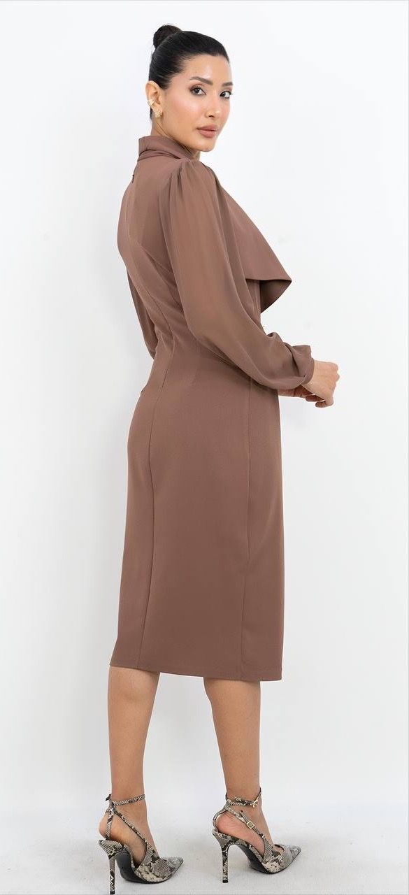 Tül Detaylı V Yaka Elbise 6