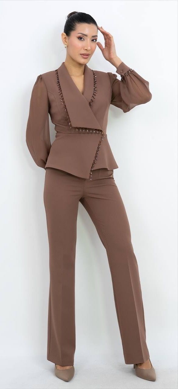 Tül Detaylı V Yaka Takım Elbise 5