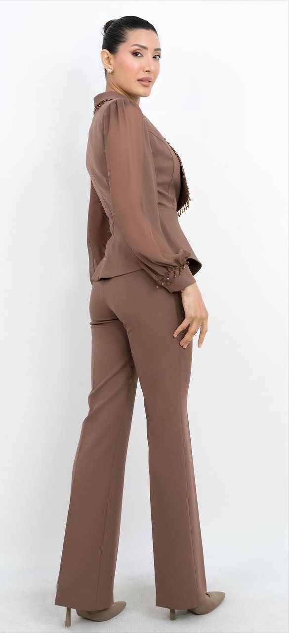 Tül Detaylı V Yaka Takım Elbise 6